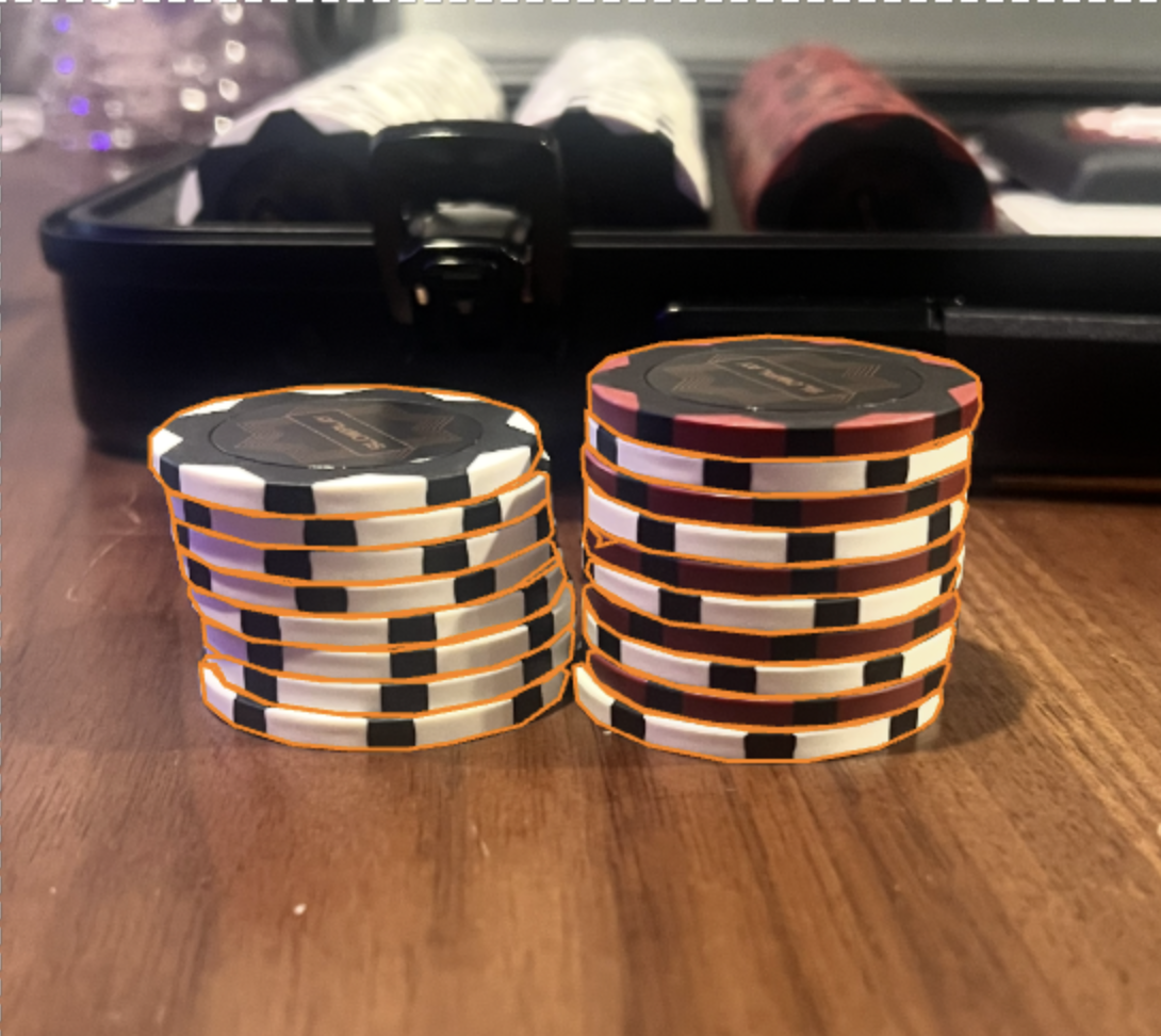 SAM3 segmentation output for poker chips
